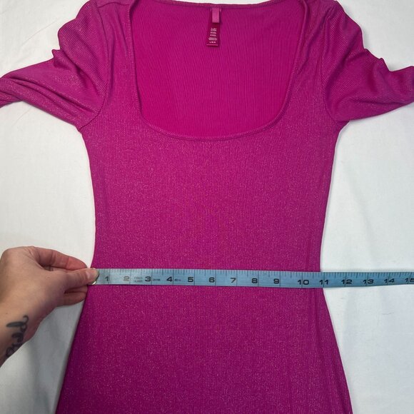 SKIMS Soft Lounge Long Sleeve Ribbed Bodycon Metallic Fuchsia Party Dress Large - Picture 7 of 11